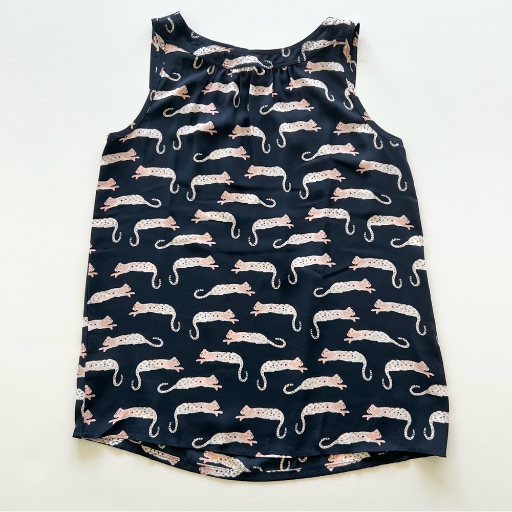 Loft Outlet Blue and Pink Cheetah Blouse, Extra Small